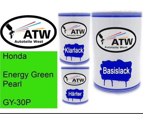 Honda, Energy Green Pearl, GY-30P: 500ml Lackdose + 500ml Klarlack + 250ml Härter - Set, von ATW Autoteile West.